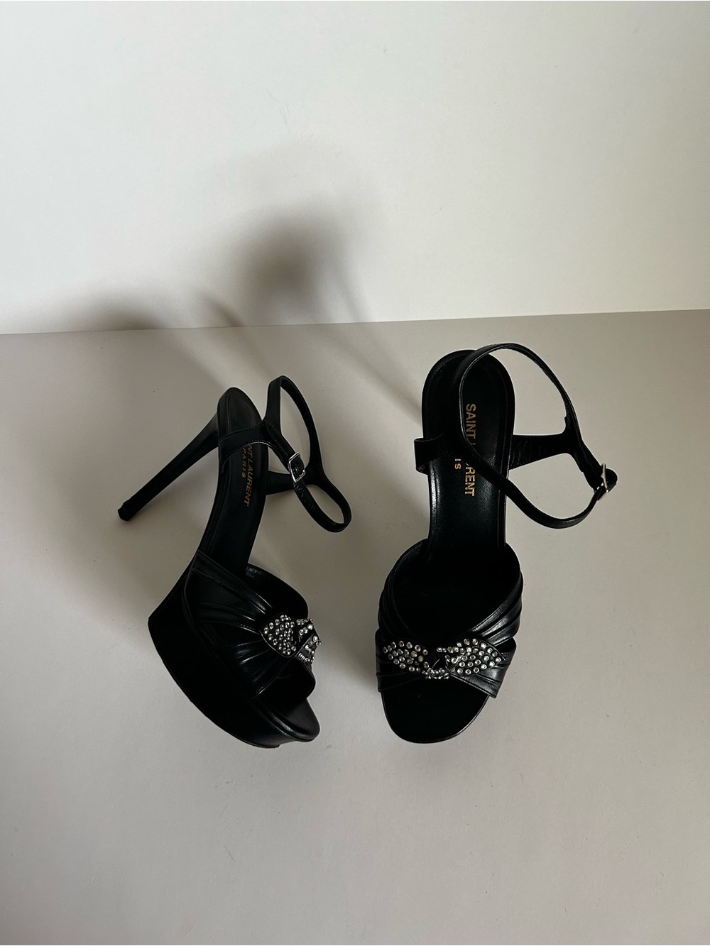 Saint Laurent Black Crystal-Embellished Platform Heels